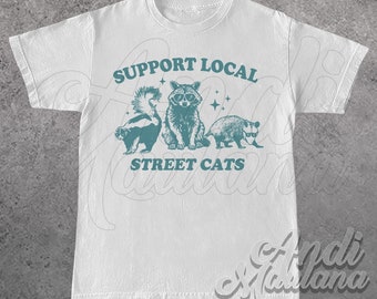 Limited Support Your Local Street Cats Unisex Softstyle T-Shirt, Raccoon Vintage 90s Poster Graphic tee