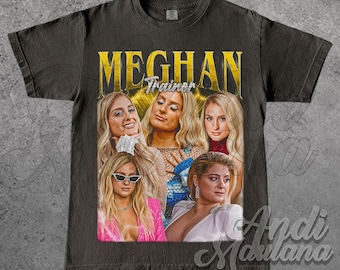 Camiseta unissex de tecido macio com estampa da cantora e compositora Meghan Trainor. Produtos oficiais da Meghan Trainor. Camiseta com estampa do álbum da Meghan Trainor dos anos 90.