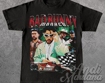 T-shirt souple unisexe BAD BUNNY en édition limitée, T-shirt graphique affiche Monaco vintage des années 90