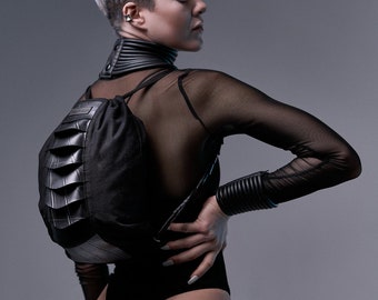 Recycled Rubber Rope Bag: Cyberpunk Vegan Streetwear with Hidden Pocket