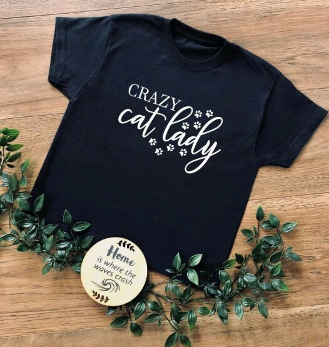 Crazy Cat Lady Adults Black Tshirt Cat Lover Tshirt Black Etsy UK