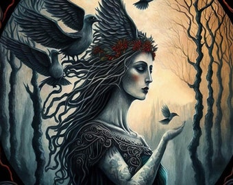 Morrigan 8x10 Print, Pagan Mythology, Celtic Witch, Psychedelic Goddess Art, Pagan Female Art, Divine Feminine Art, Celtic Mythology Print