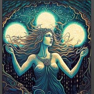 Nyx Goddess 12x18 Print Pagan Mythology Psychedelic Art Deco Art Nouveau Dark Goddess Of Night Dark Feminine Art Pagan Female Dark Goddess