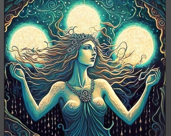 Nyx Goddess 12x18 Print Pagan Mythology Psychedelic Art Deco Art Nouveau Dark Goddess Of Night Dark Feminine Art Pagan Female Dark Goddess