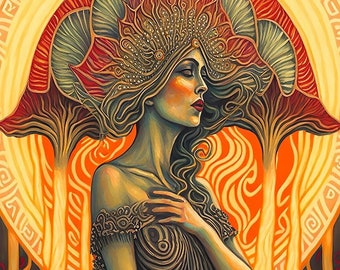 Epione Goddess 11x14 Print Pagan Mythology Psychedelic Goddess Art Mythological Goddess Painting Wall Art Gift Bohemian Style Wall Decor