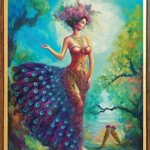 Demeter godin afdrukbare muur kunst heidense mythologie psychedelische godin kunst mythologische godin schilderij muur kunst cadeau groene muur decor