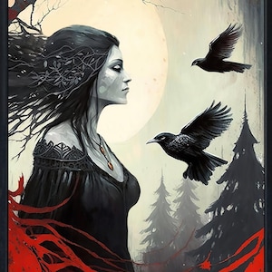 Morrigan 8x10 Print, Pagan Mythology, Celtic Witch, Psychedelic Goddess Art, Pagan Female Art, Divine Feminine Art, Celtic Mythology Print