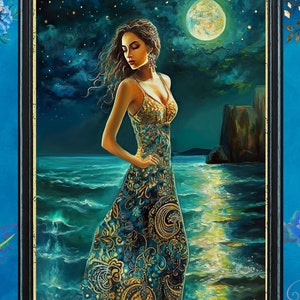 Luna Goddess 18x24 Print Mythological Art Print Psychedelic Moon Goddess Divine Feminine Art Goddess Of Moon Celestial Astrology Wall Art
