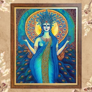 Hera Goddess 8x10 Print Pagan Mythology Psychedelic Goddess Art Mythological Goddess Painting Wall Art Gift Bohemian Style Wall Decor