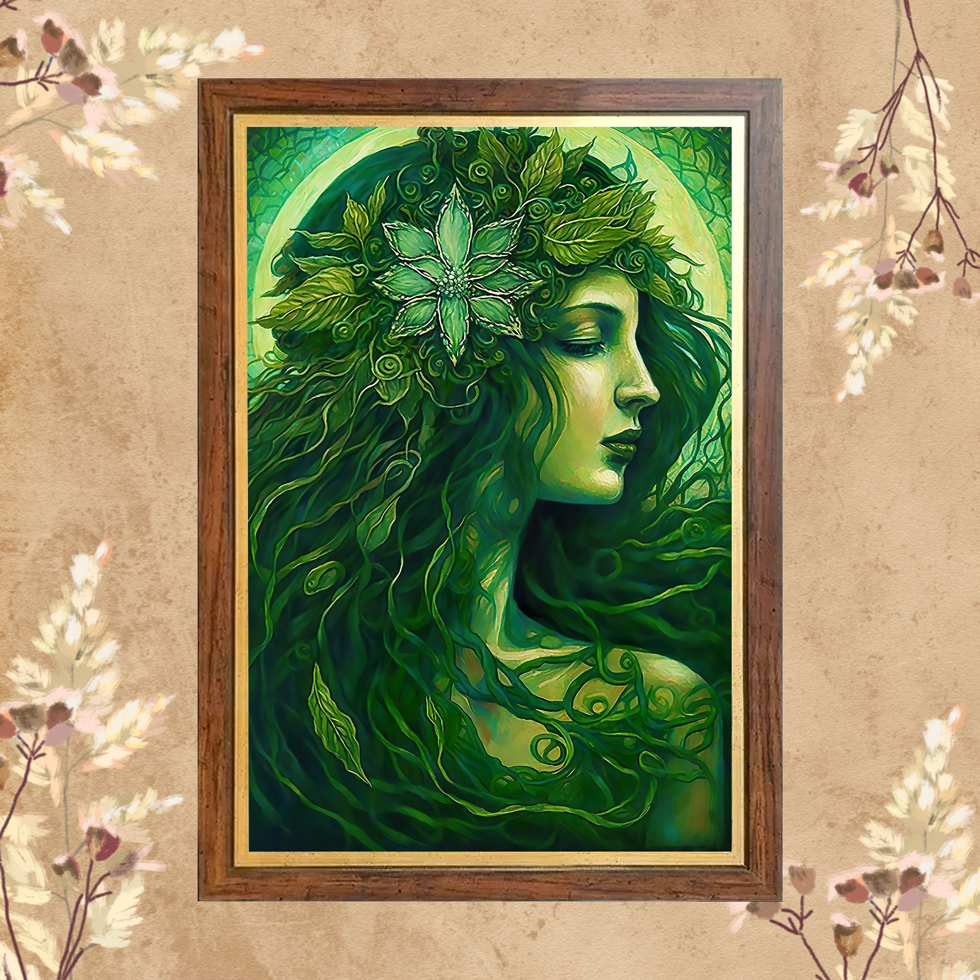 Green Goddess Gaia 12x18 Print Pagan Mythology Psychedelic Goddess Art ...