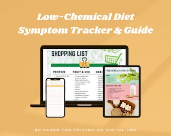 Symptomspårare och guide för lågkemikaliekost | FAILSAFE-diet | 80-sidig symptomdagbok | Dagbok för intolerans mot livsmedelstillsatser och konserveringsmedel
