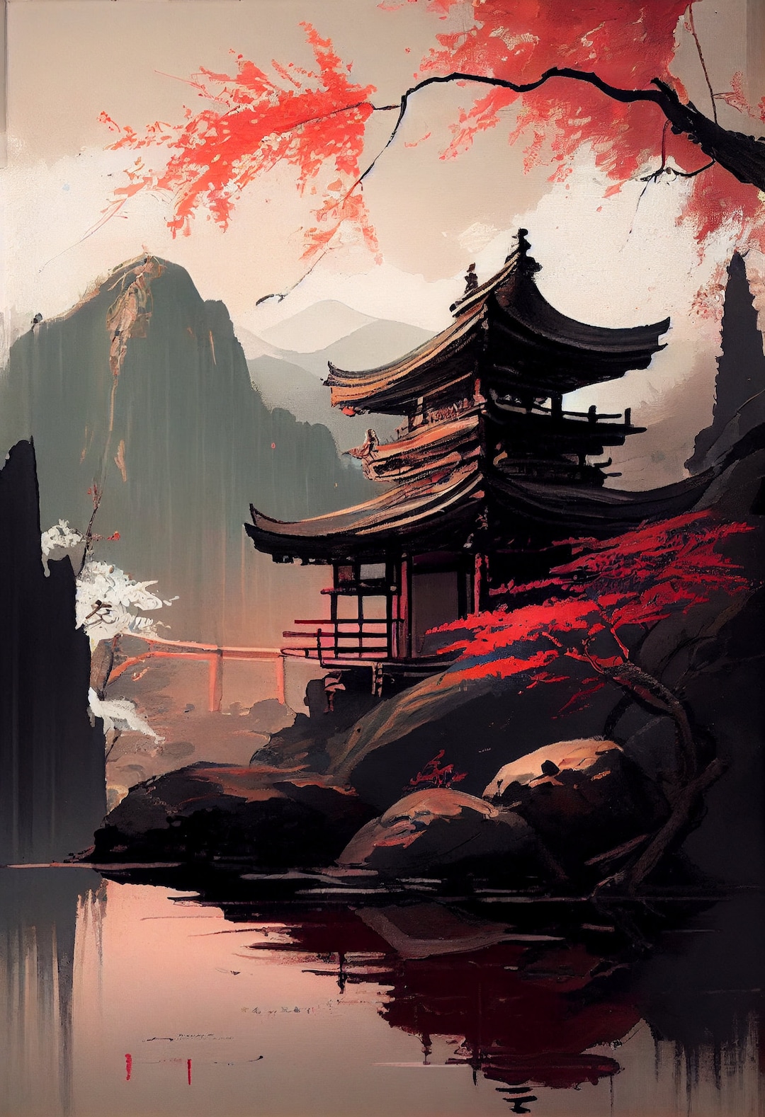 Japanese Temple Art Digital Art, Instant Download, Printable Art, Wall