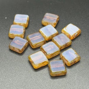 12 st färgskiftande opalin Picasso tjeckiska glaspärlor, 10 mm platt fyrkantig bordsskärning