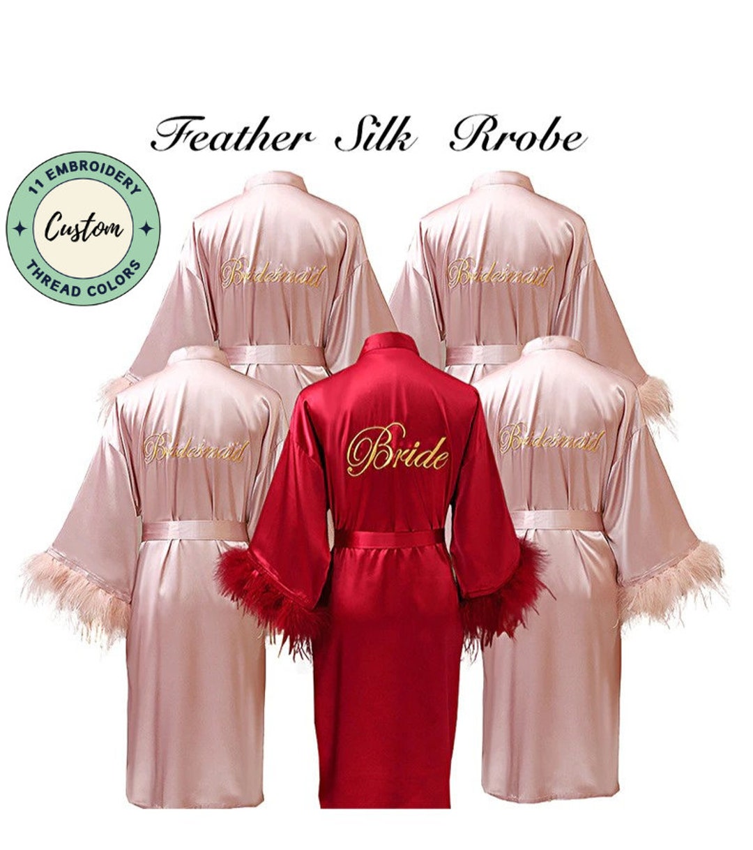 Embroidered Feather Robes Personalized Bridesmaid Robes Etsy
