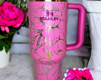 Engraved Peonies Stanley Tumbler 40oz - Personalized Floral Cup