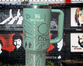 The Beatles Engraved Stanley Tumbler: Hand-drawn Songs Design