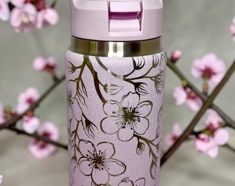 Bouteille YETI personnalisée en fleurs de cerisier | Gobelet gravé floral personnalisé