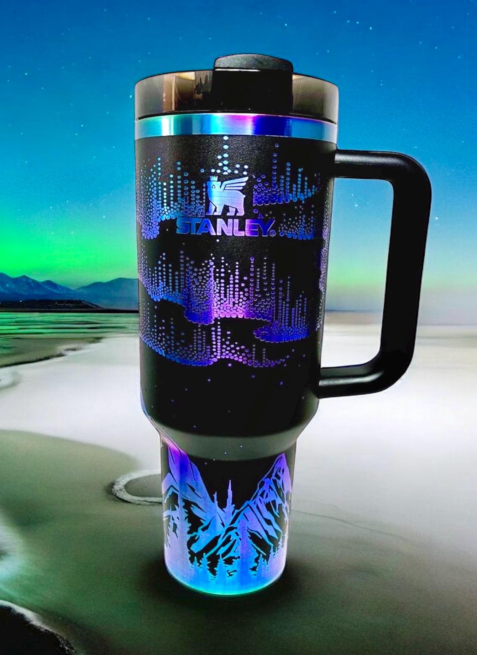 40 Oz Black Chroma Stanley Engraved With Northern Lights. - Etsy