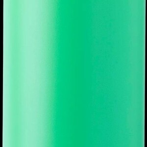 A green and purple water bottle with a purple lid and a purple handle.