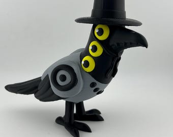 Six Eyed Magpie Figurine with Hat Inspired by Sussie K Pop Demon Hunters | 3D Printed Crow Bird Toy Made with PLA Plus | Geeky Decor Gift
