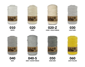 Cotton Cord / For Macrame / Cord with Polyester Core / Braided / For Handicrafts / 3mm / 100m / 43 Colors / WAS / DIY