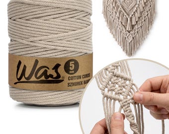 Cotton Cord / For Macrame / Cord with Polyester Core / Braided / For Handicrafts / 5mm / 200m / 10 Colors / WAS / DIY