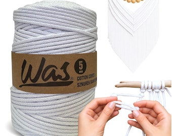 Cotton Cord / For Macrame / Cord with Polyester Core / Braided / For Handicrafts / 5mm / 200m / 9 Colors / WAS / DIY