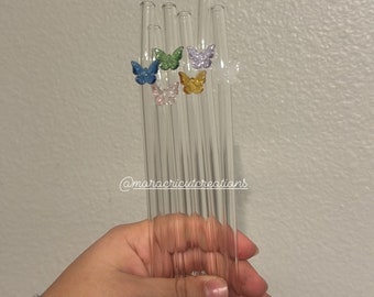 Butterfly glass straws, glass straws for Libbey cans, butterfly shaped straws, cute straws butterfly, glass straws, reusable glass straw