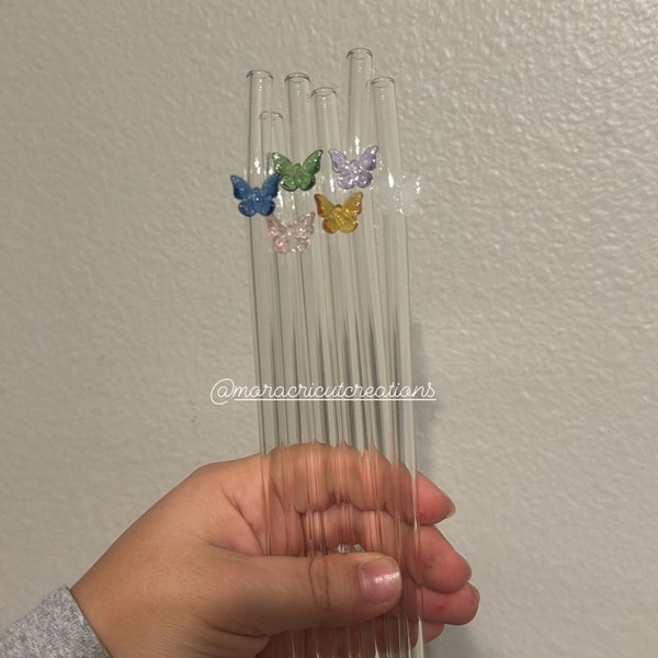 Butterfly glass straws, glass straws for Libbey cans, butterfly shaped straws, cute straws butterfly, glass straws, reusable glass straw