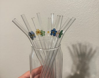 Flower glass straws, glass straws for Libbey cans, flower shaped straws, cute straws flowers, glass straws, reusable glass straw, pastel