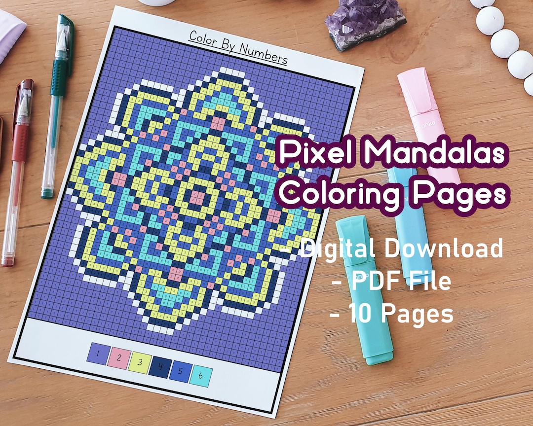 Pixel Mandalas Color by Numbers Coloring Pack | Positive Coloring Pages ...