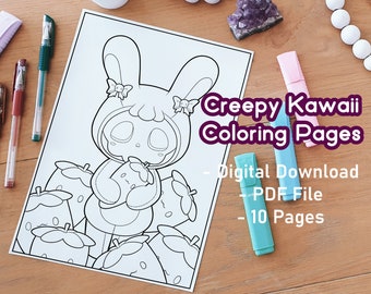 Creepy Kawaii Coloring Pages Pack 2 | Pastel Goth | Spooky | Halloween | Cute Coloring Pages | Printables