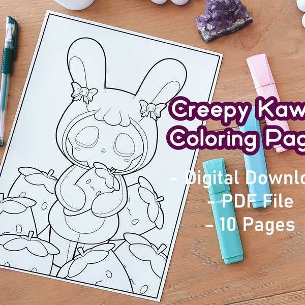 Creepy Kawaii Coloring Pages Pack 2 | Pastel Goth | Spooky | Halloween | Cute Coloring Pages | Printables