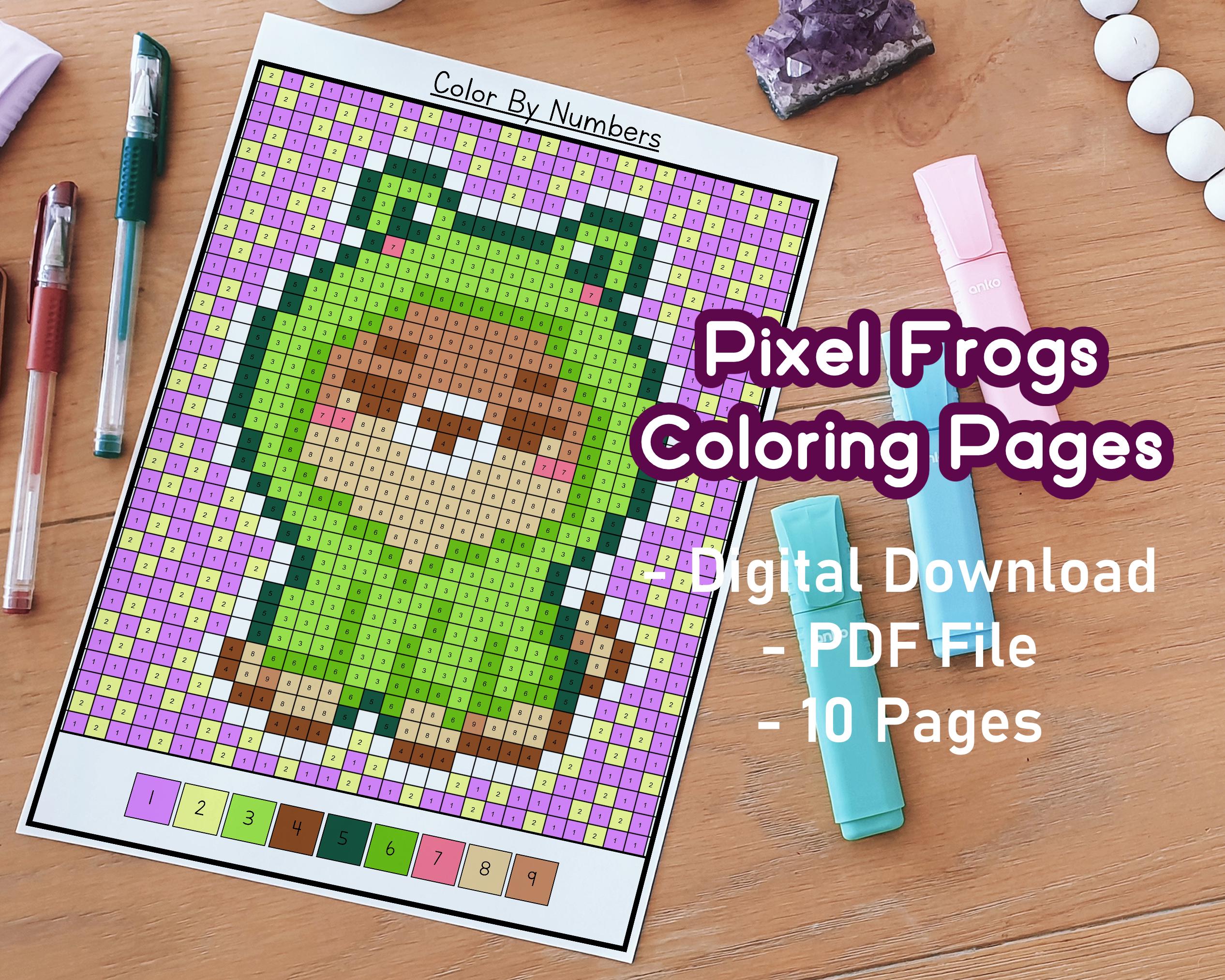 Pixel Frogs Color By Number Coloring Pack | Pets Coloring Pages | Print  and Color | Kawaii | Cosy | Pixel Art | Cute Animals Color Bundle