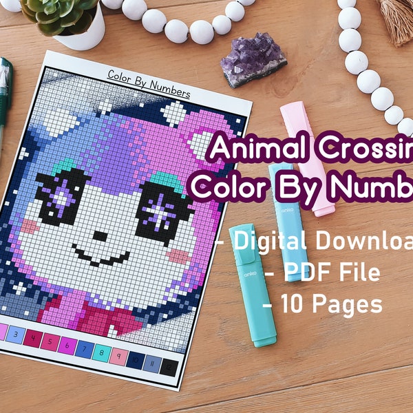 AC Villagers Color By Numbers | Printable | Gaming | Cute | Kawaii | Gamer | Pixel Art | Coloring Pages For Adults