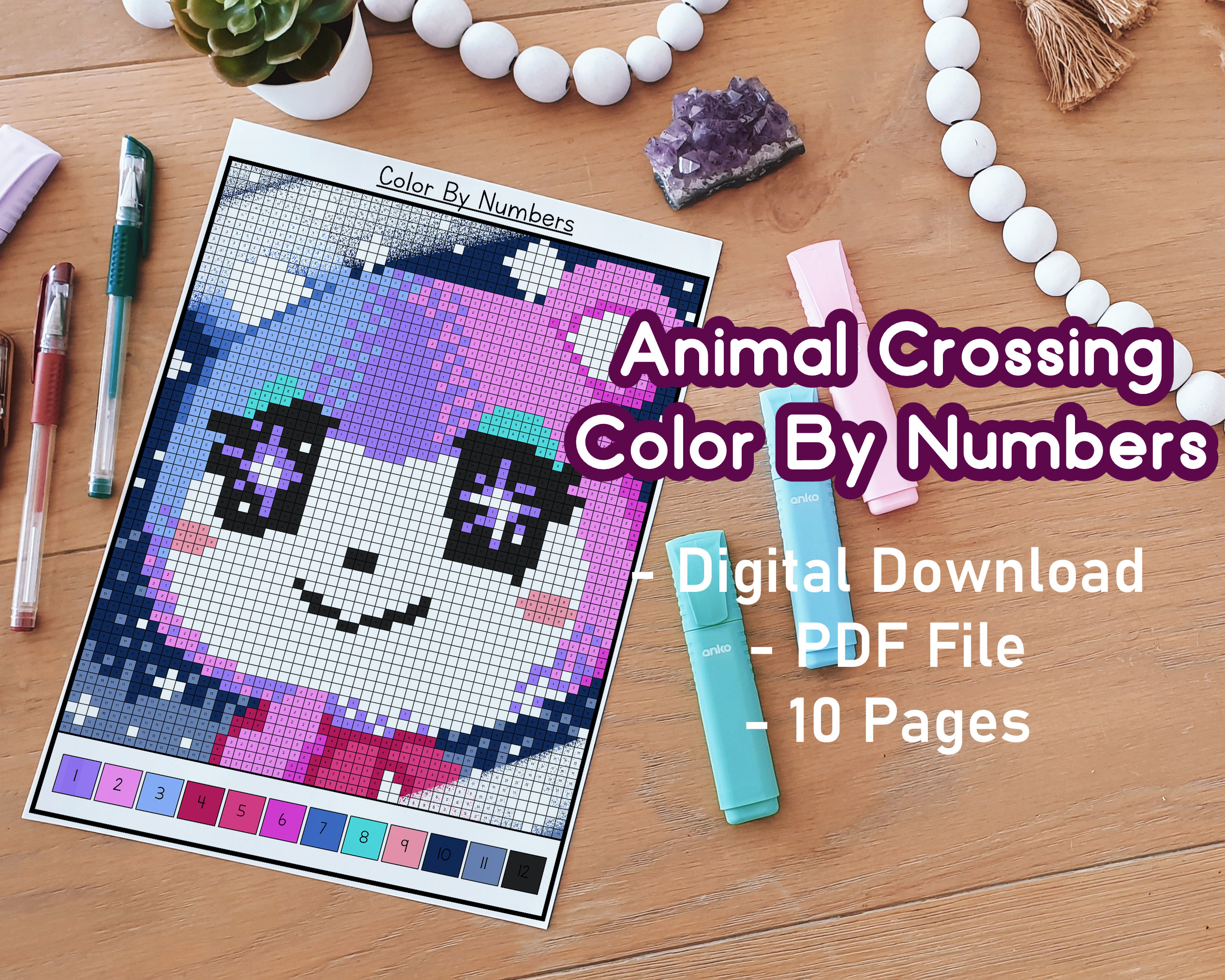 AC Villagers Color By Numbers | Printable | Cute | Gamer | Pixel Art | Coloring Pages For Adults | Gaming Coloring Pack | Print And Color
