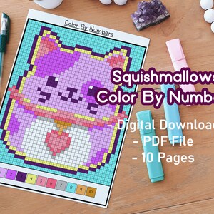Squishmallows Color By Number Pack | Upominki na imprezę | Do druku | Pobieranie cyfrowe | Kolorowanki dla dorosłych | Zwierzęta domowe | Pakiet kolorów uroczych zwierząt