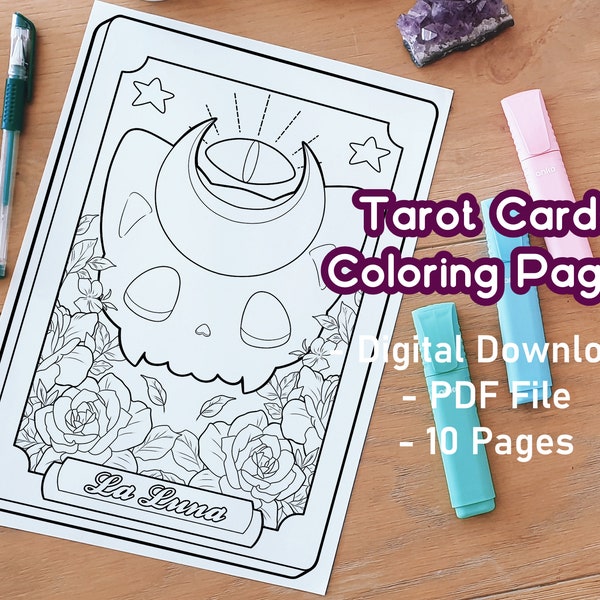 Tarot Cards Coloring Pages | Spooky | Creepy kawaii | Witchy Art | Adult Coloring Pages | Kid Coloring Pages