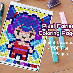 Pixel Fairies Color By Numbers Coloring Pack | Magic Coloring Pages | Print  and Color | Kawaii | Cartoon | Pixel Art | Color Bundle