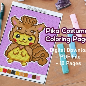 Adorable Pixel Costumes Color By Number Coloring Pack | Cartoon Coloring Pages | Print  and Color | Cute | Kawaii | Pixel Art | Color Bundle