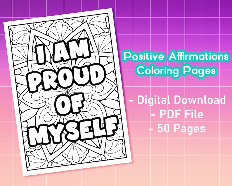 50 Positive Coloring Pages Printable Inspirational Affirmation Happy ...