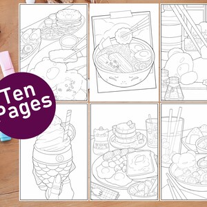 Anime Food Coloring Pages | Adult Coloring Pack | Instant Download | Party Favours | Kawaii Food ...