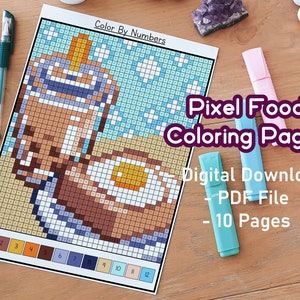 Pixel Food Color By Numbers | Cute Coloring Pages | Kawaii Food | Digital Coloring | Print And Color | Adult Coloring Pack | Fun Pages