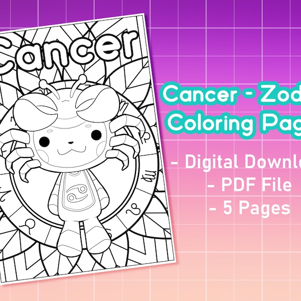 Cancer Coloring Pages | Astrological Sign Coloring Pages | Cute Zodiac Coloring Pages | Printable Coloring Pages | Adult Coloring pages