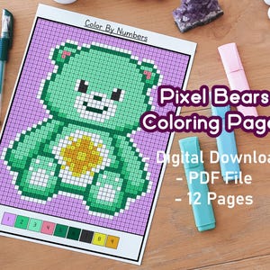Pixel Bears Color By Numbers Coloring Pack | Pets Coloring Pages | Print  and Color | Kawaii | 90s Nostalgia | Pixel Art | Color Bundle