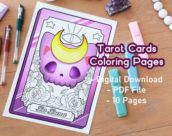Creepy Kawaii Tarot Cards Coloring Pages: Witchy Pastel Goth Art (PDF)