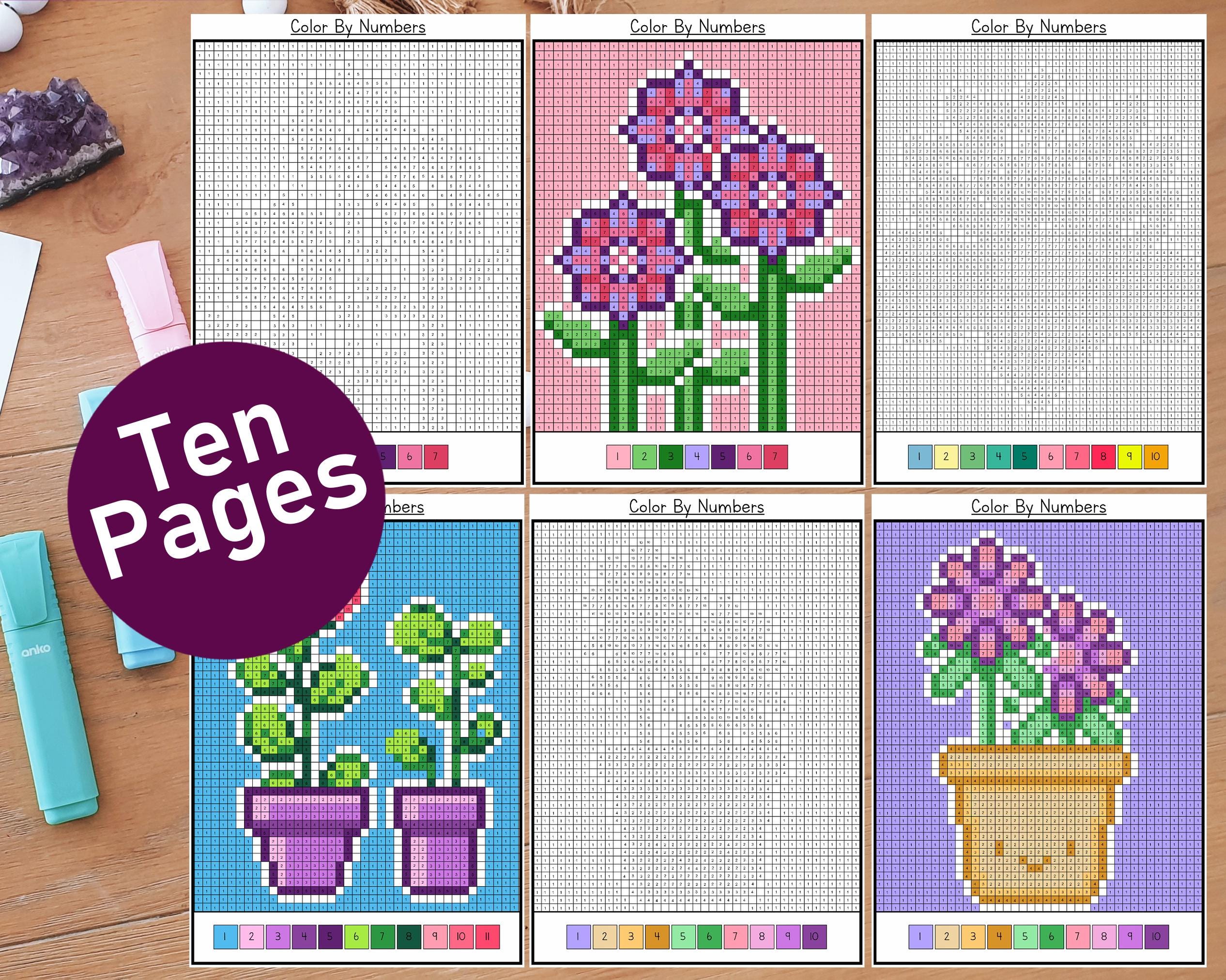 Pixel Flowers Color by Numbers Coloring Pack | Florals Coloring Pages ...