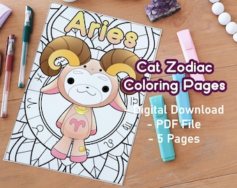 Aries Coloring Pages | Cat Zodiac, Astrology Art (PDF)