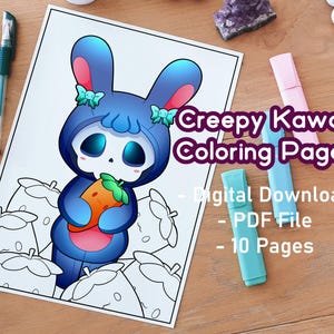 Creepy Kawaii Coloring Pages Pack 2 | Pastel Goth | Halloween | Cute Coloring Pages | Printables | Plushies | Print And Color | Animals