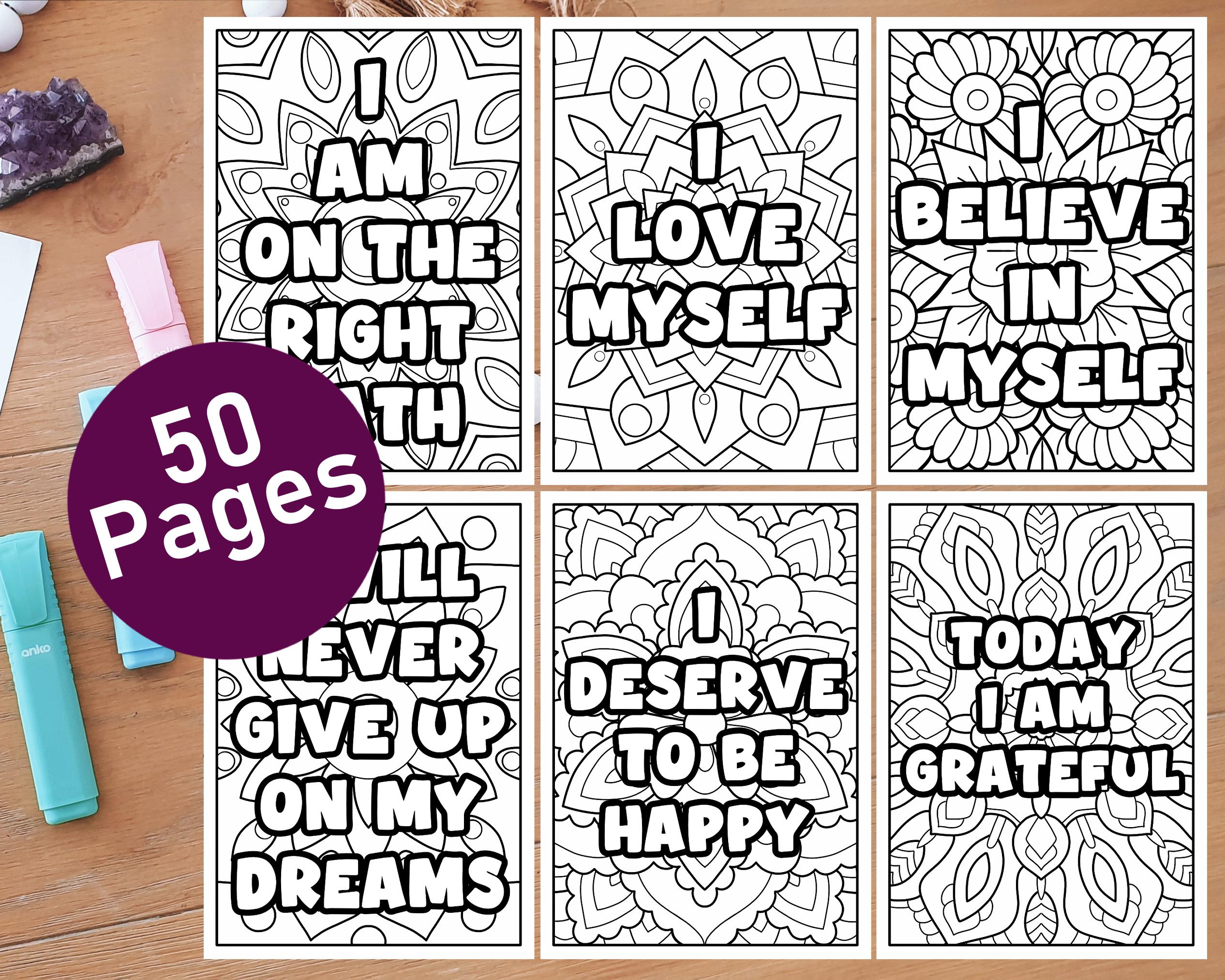 Positive Affirmations Coloring Pages Mandala Designs (PDF) Etsy